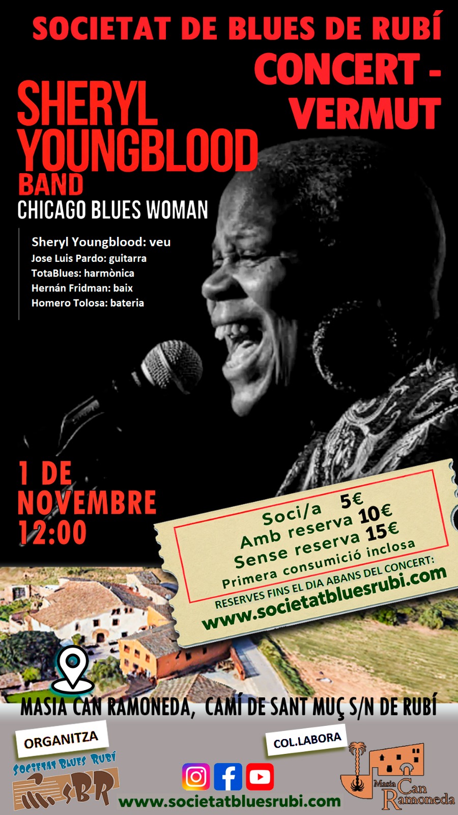 CONCERT ESPECIAL VERMUT: Sheryl Youngblood Band. Diumenge 1/11 a les 12:00h
